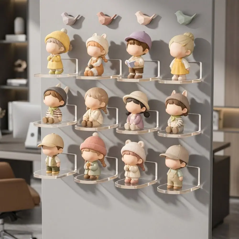 5 pcs Transparent Acrylic Figure Stand Self-Adhesive Magnetic Stand Shelf Wall Mounted Multi-Functional Floating Storage Shelf