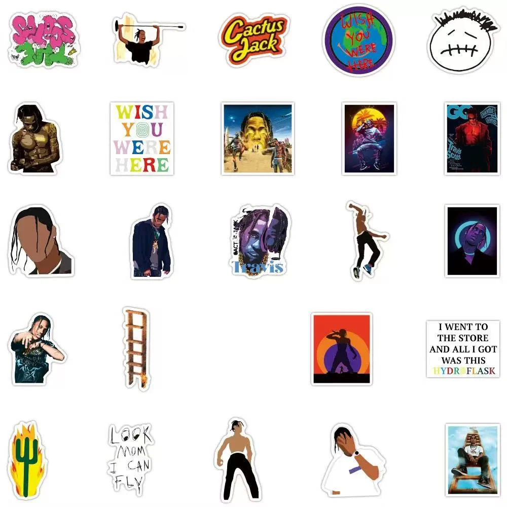 50PCS Coole Rapper Travis Scott Sänger Aufkleber Fahrrad Skateboard Kühlschrank Gitarre Gepäck DIY Wasserdichte Witz Aufkleber Kind Spielzeug – Detail 5