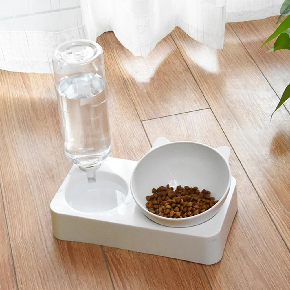 

600Ml Anti-Slip Double Cat Dog Water Dispenser Automatic Drinking Bowl Adjustable Angle Thickened Pp Food Container Safe Bright