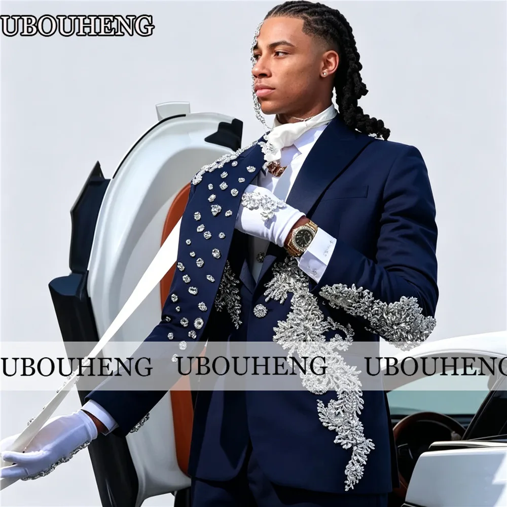 Luxury Wedding Suits For Groom Rhinestones Beaded Jacket Pants 2 Piece Sets Costumes Hommes Customized Red Carpet Party Tuxedos