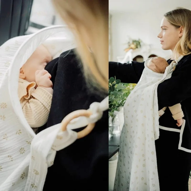 Nursing Cover Breastfeeding Privacy Baby Feeding Shawl, Breathable Cotton Muslin Adjustable Nursing Wrap for Moms