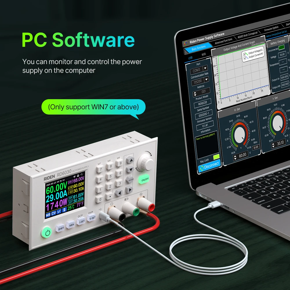 مقعد بجهد نزولي قابل للتعديل بالتيار المستمر ، مزود طاقة منظم ، محول ، شحن بطارية ، bucw PSU ، 60 فولت ، 30 أمبير ، RD6030 ، RD6030W