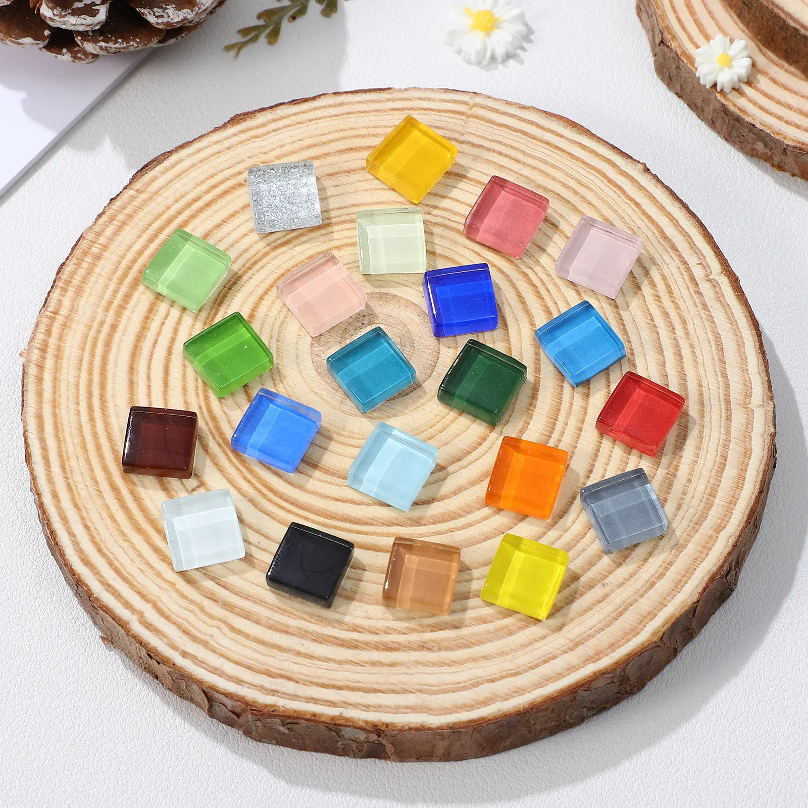 1200Pcs Crystal Glass Tiles Flat Back Solid Color Perfect for Craft DIY Mosaic Projects Mixed Set Flat Glass Marbles