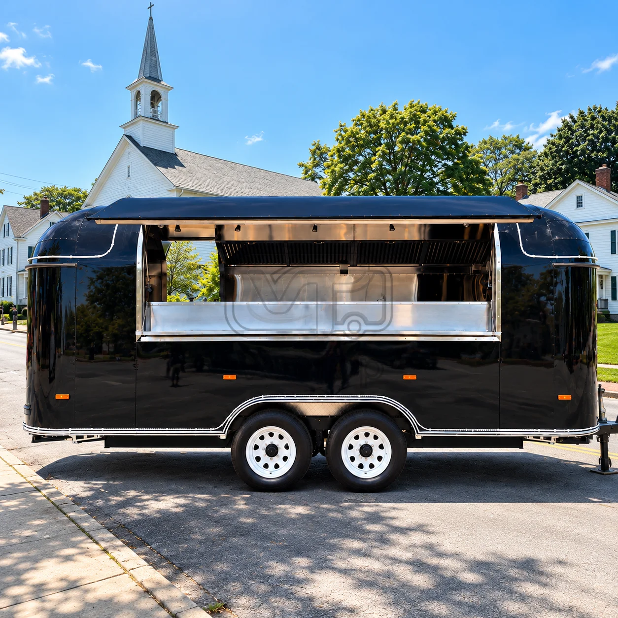 Custom Vintage Food Trailer Mirror Finish Stainless Steel Commercial Mobile Kitchen Trailer for Sale Fully Equipped