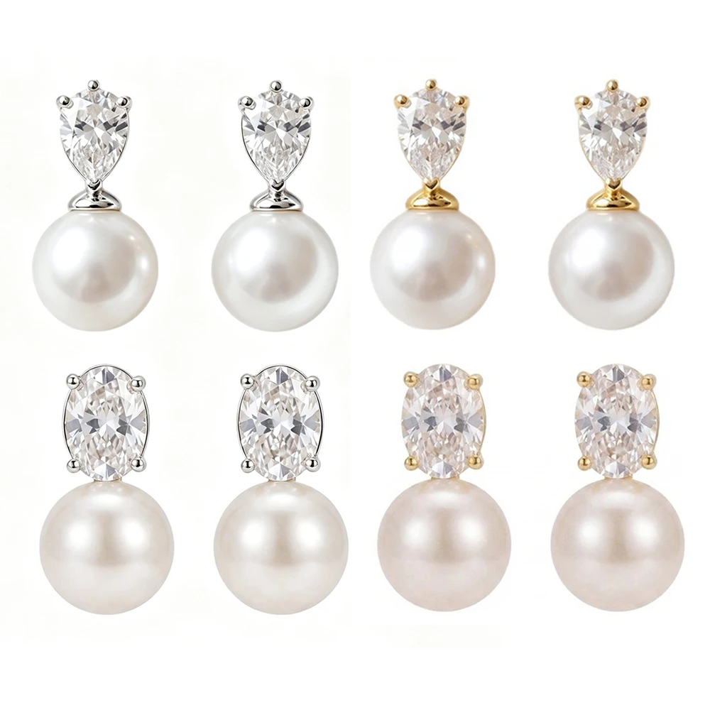 ZAKOL Elegant Water Drop Zirconia Pearl Earrings 14K Gold Plated Formal Pearl Drop Earrings Trendy Simple Wedding Bride Earring
