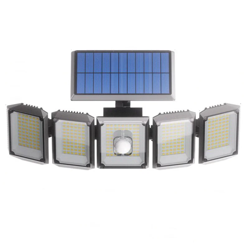 Paquete de 2 luces solares impermeables para exteriores, 300LED, 3 modos, Control remoto, reflector con Sensor de movimiento para ruas y patios