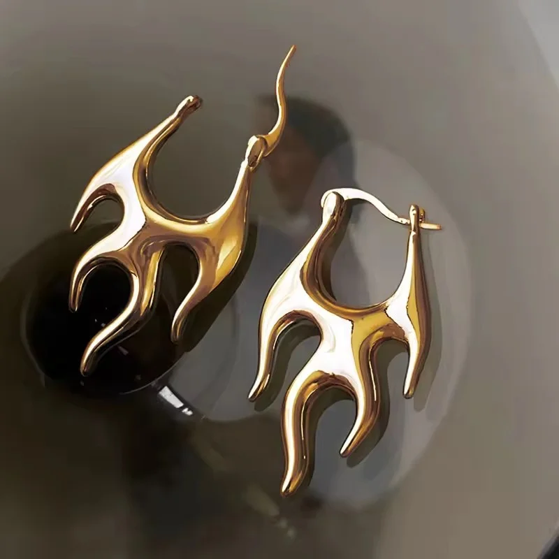 1Pair Gothic Punk Flame Hoop Earrings for Women Irregular Geometric Piercing Earring Jewelry Accessories e896