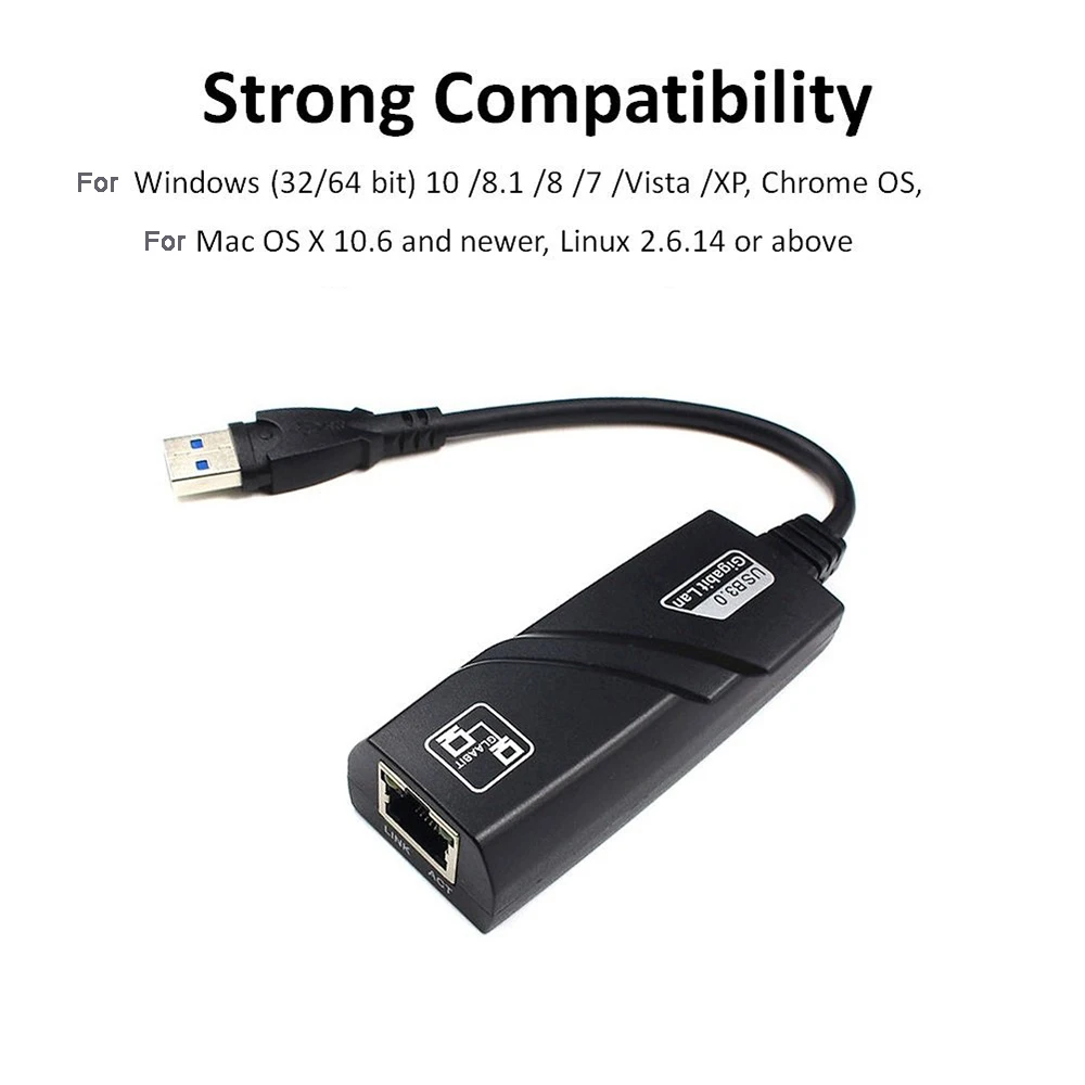 Adaptor jaringan Ethernet kabel USB 3.0 ke RJ45 LAN 10/100/1000 Mbps kartu jaringan Gigabit untuk PC grosir