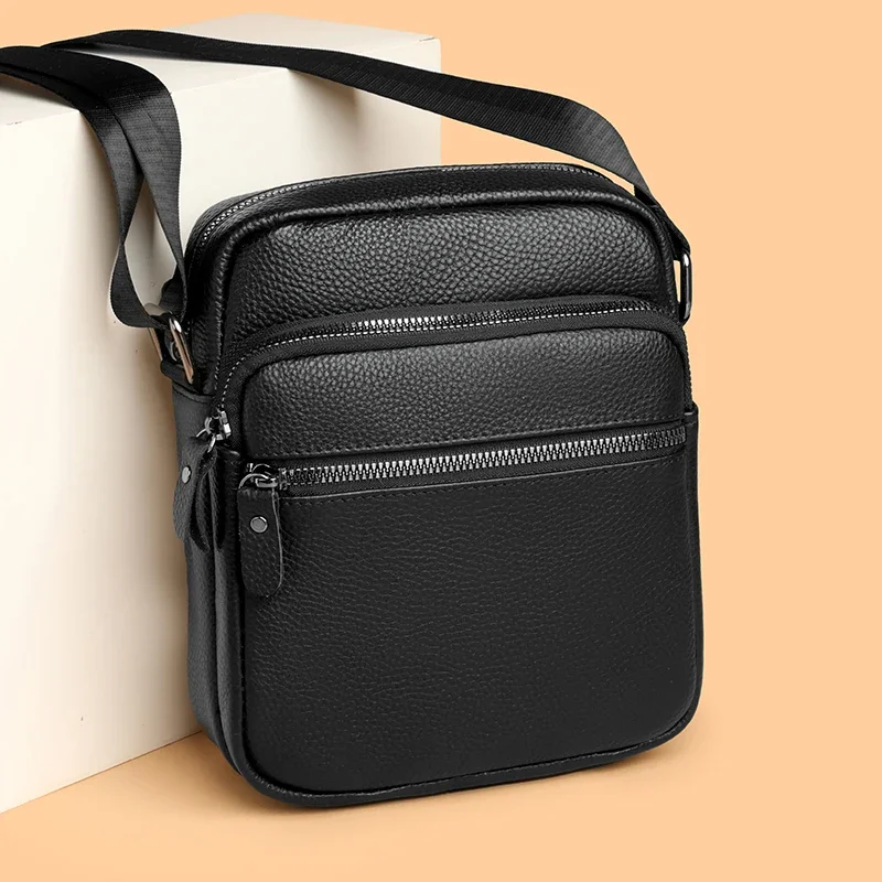

Men's Genuine Leather Shoulder & Cross - body Bag, Multiple Zipper Pockets, Stylish and Functional for Daily Use