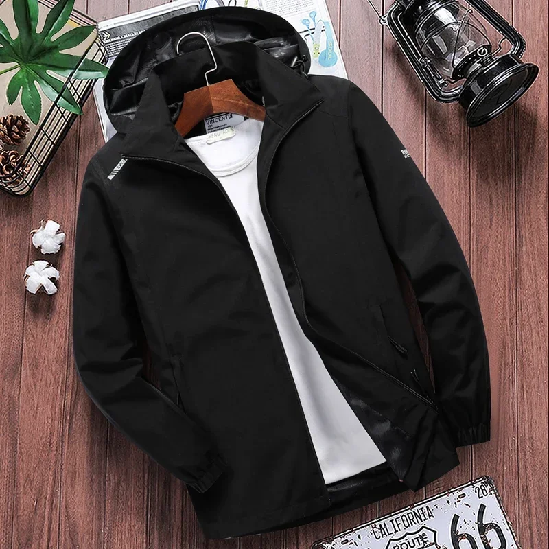 Men\'s Casual Hooded Bomber Jacket Spring Summer Hip Hop Windbreaker Waterproof Sportswear Jackets and Coats Men Clothing 7XL 8XL