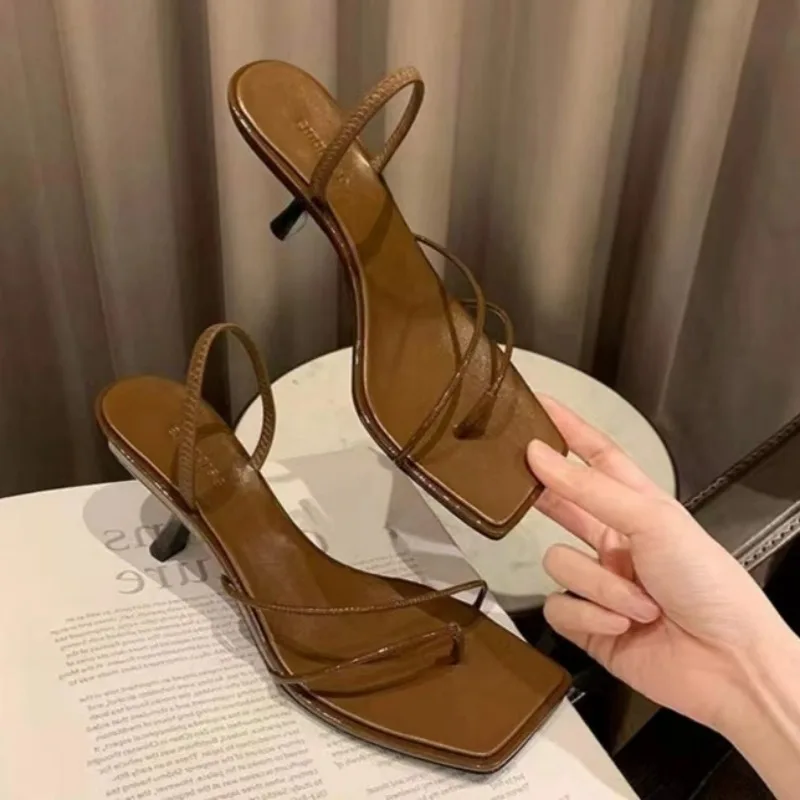 

2024 Summer New Sandals PU Leather Black Women's Shoes 7cm High Heel Sandals Women's Comfortable New Fashion High Heel Sandals