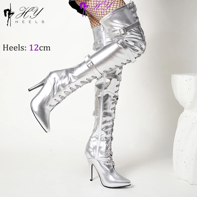 New Sexy Stiletto High Heels Over The Knee Long Boots Women Thigh High Boots Night-Club Dancing Fetish Shoes Lady Big Size 45 46