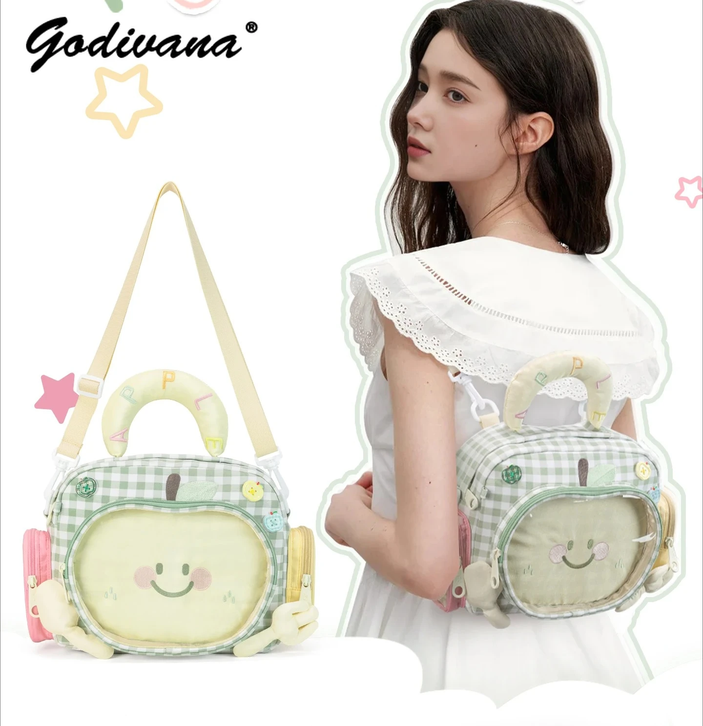 

Original Lolita Small Capacity Ita Bag Student Girls Kawaii Cute Plaid Crossbody Mini Tote Bags Women's Casual Backpacks