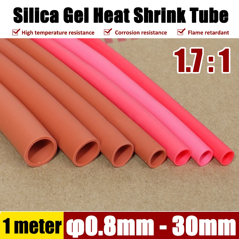 1Meter Dia 0.8mm-30mm Red Silica Gel Heat Shrink Tube 1.7:1 Thermal Cable Sleeve Insulated Cable Wire Heatshrink Tube