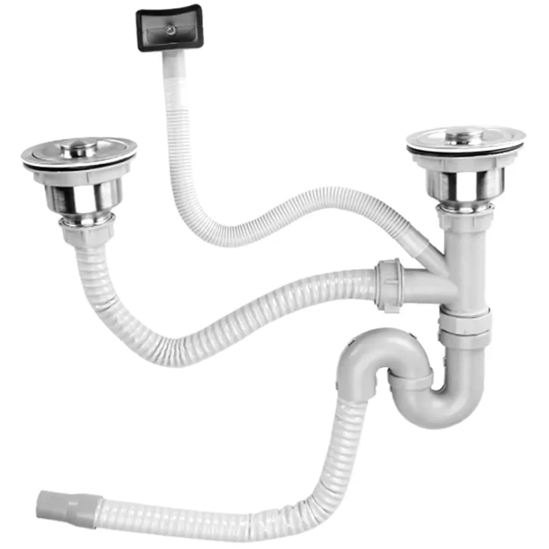 Kitchen Sink Drainer Water Hose Set Stainless Steel Single-slot Double-slot Sink Drainer Filter Accessories Deodorant Drain Pipe