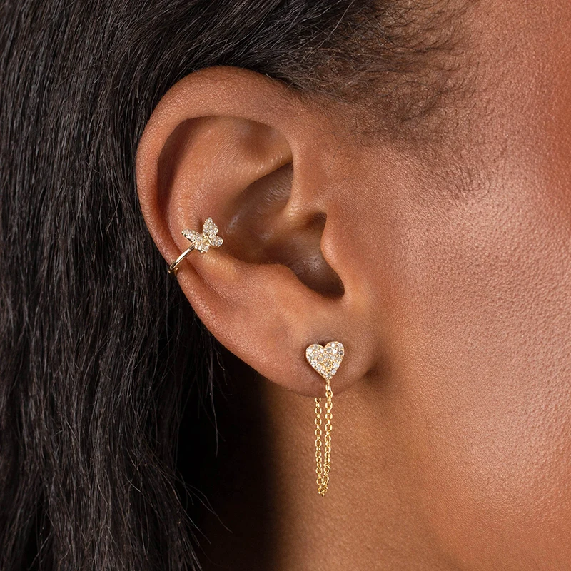 TIANDE  Silver Color Gold Plated Chain Stud Earrings for Women Zircon Piercing Huggie Earrings 2022 Fashion Jewelry Wholesale