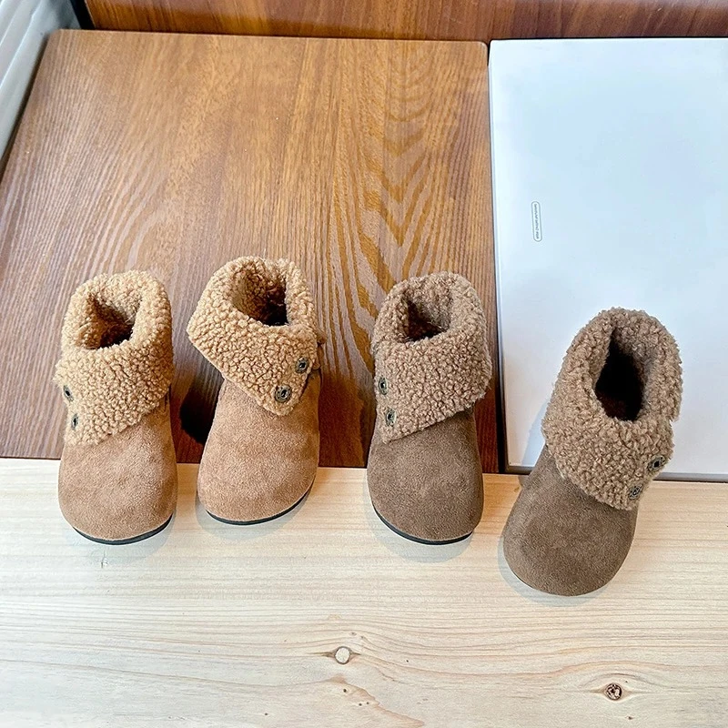 

Kids Casual Leather Boots Two-way Wear Round Toes Girls Princess Boots Versatile 2025 Winter Children Fashion Boots Suede Warm
