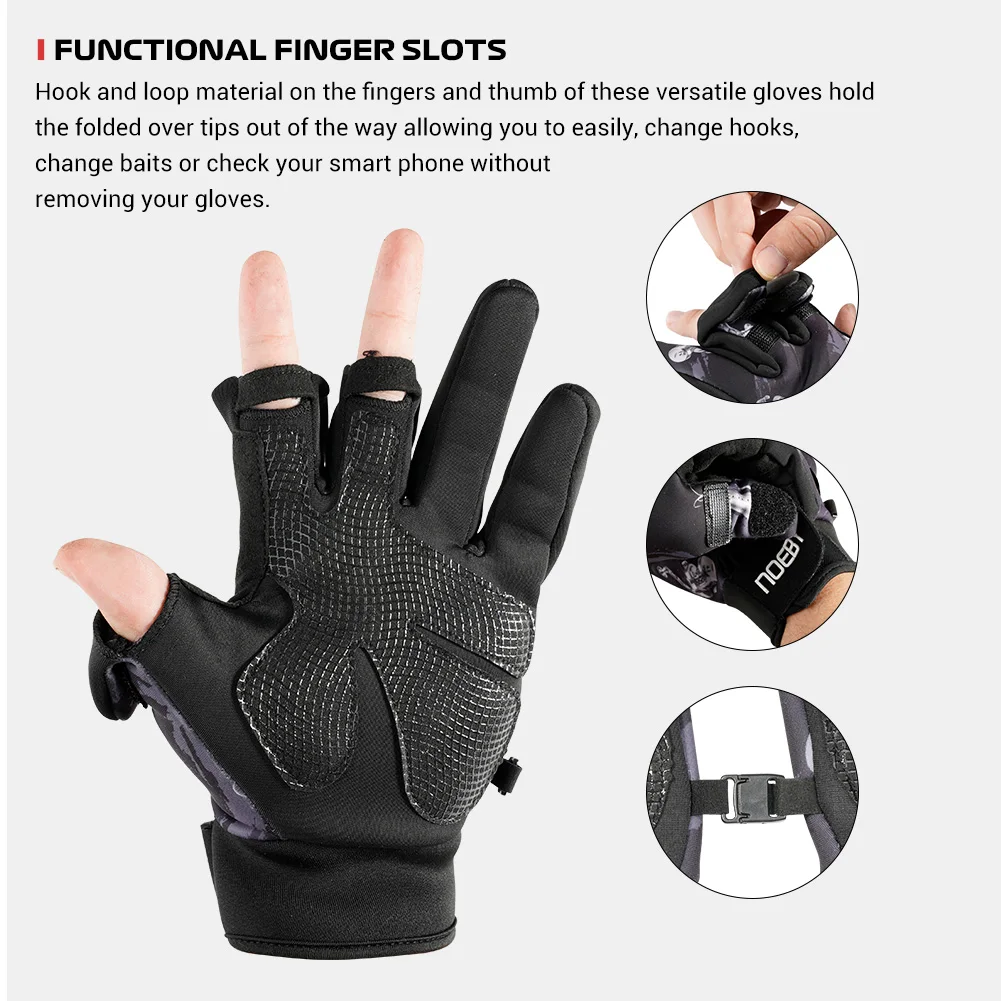 Noeby-Wear Resistant Winter Fishing Gloves for Men Women, Fishing Tackle, Slip Proof, Sliding Screen, Warm, Ice Fishing, Hunting