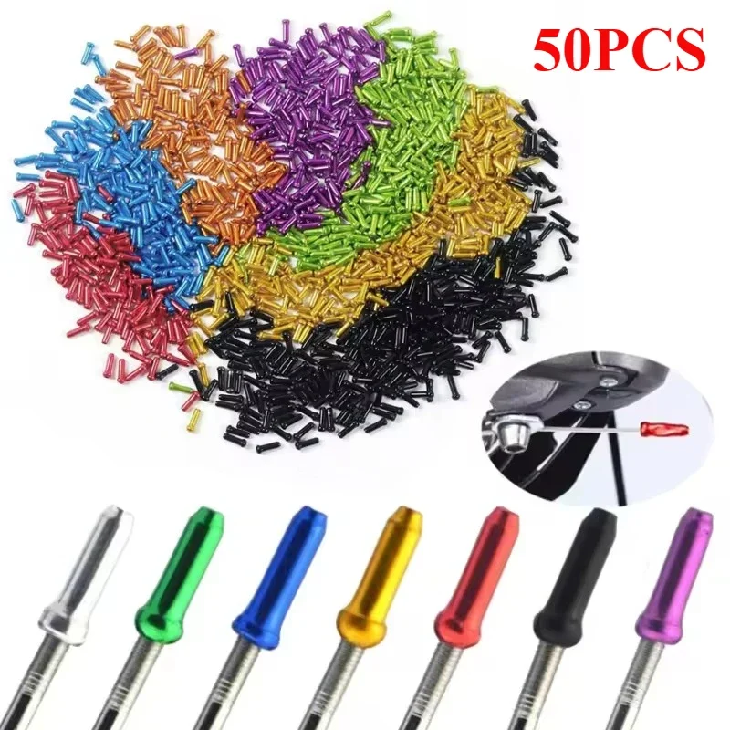 

50PCS Bicycle Cable End Caps Colored Aluminum Bike Wire End Caps Brake Derailleur Shifter Cable Tips Crimps MTB Bike Accessories