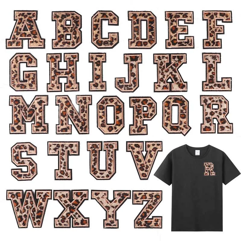 A ~ z/26 englische Buchstaben Abzeichen Stickerei Leoparden muster Applikation Eisen auf Patches, thermo klebende Stoff Kleidung Aufkleber – Detail 2
