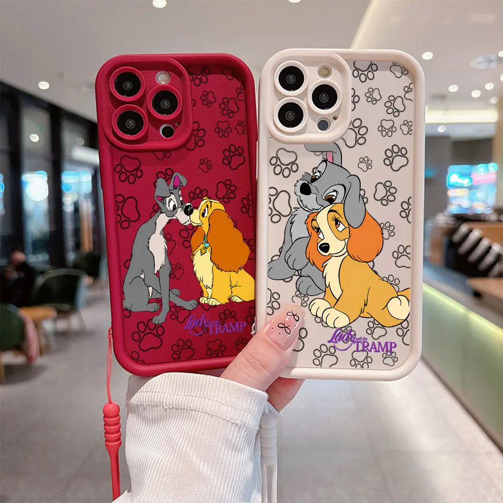 Cute Lady And The Tramp Phone Case for IPhone 15 14 13 12 11 Pro Max Mini XR XS X 7 8 Plus Soft TPU Back Cover With Hand Strap