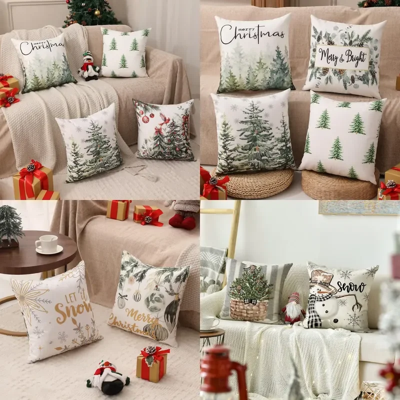 Christmas pillow cover cross-border snowman printing linen cushion Nordic living room sofa decorative pillow throw pillow