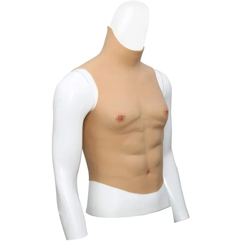 Realistic Silicone Fake Male Chest Muscles Half-length High Neck Halloween Props Cosplay Costume Party Costume