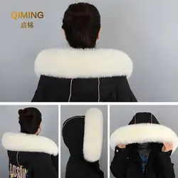 100% Real Natural Fox Fur Collar For Women Men Black With White Tips Warm Jackets Fur Decor Fluffy Luxury Accessories