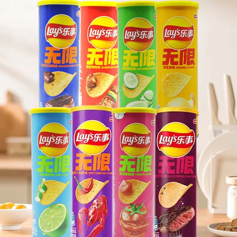 رقائق البطاطس Lay's 3.18 أونصة (90 جرام) * 3 زجاجات مسلسل تلفزيوني ترفيهي يرضيًا والوجبات الخفيفة المنتفخة للمكتب