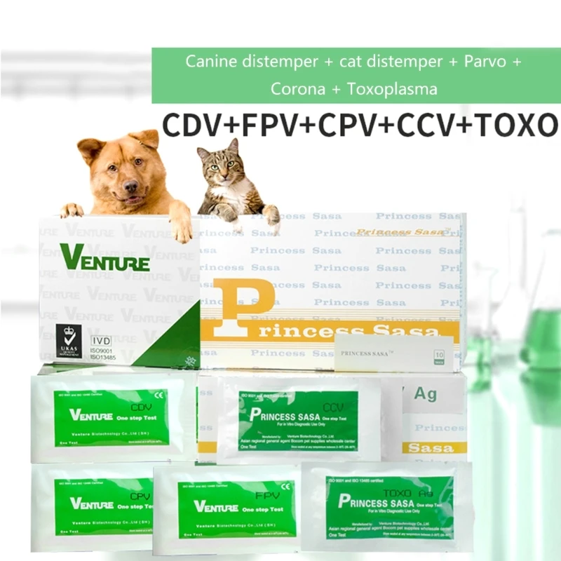 Test Kits for Dogs Cats Disposable Straw & Diluent Bottle for Urine Stool Collection Detection of CPV-CDV-FPV-TOXO-CCV