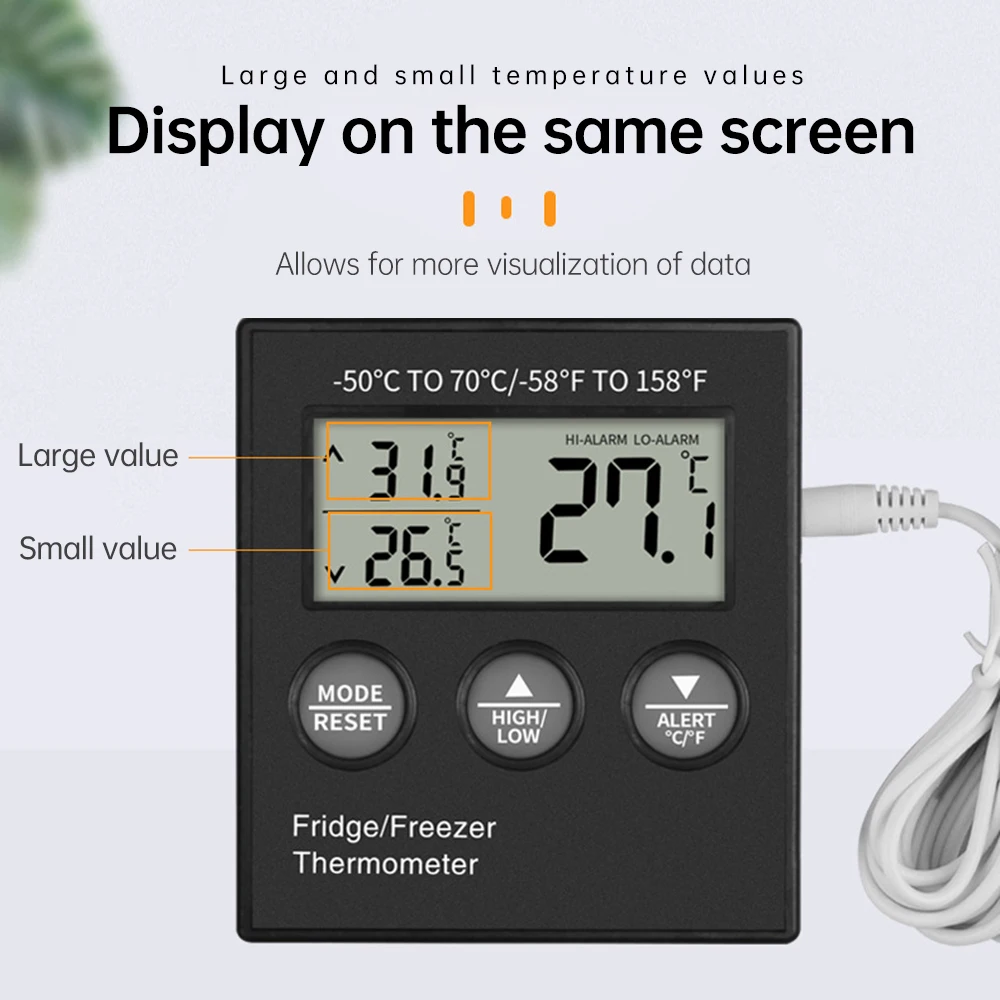 Mini LCD Digital Probe Sensor Thermometer Fridge Freezer Refrigerator Thermometer with Temperature Alarm