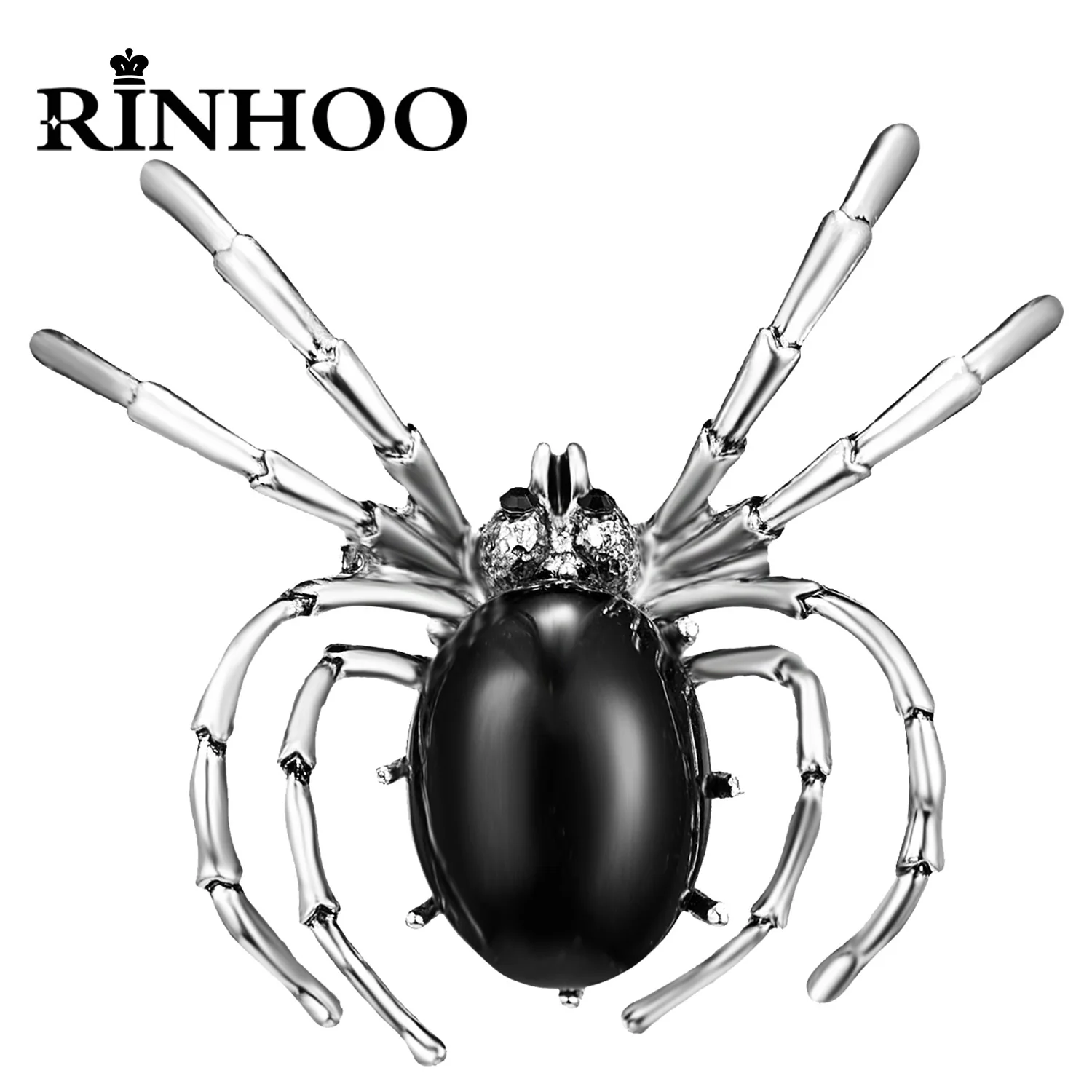 Rinhoo Exaggerated Black Spider Brooch Pins For Women Rhinestone Spider Insect Cobweb Spiderweb Badge Dress Coat Corsage Jewelry