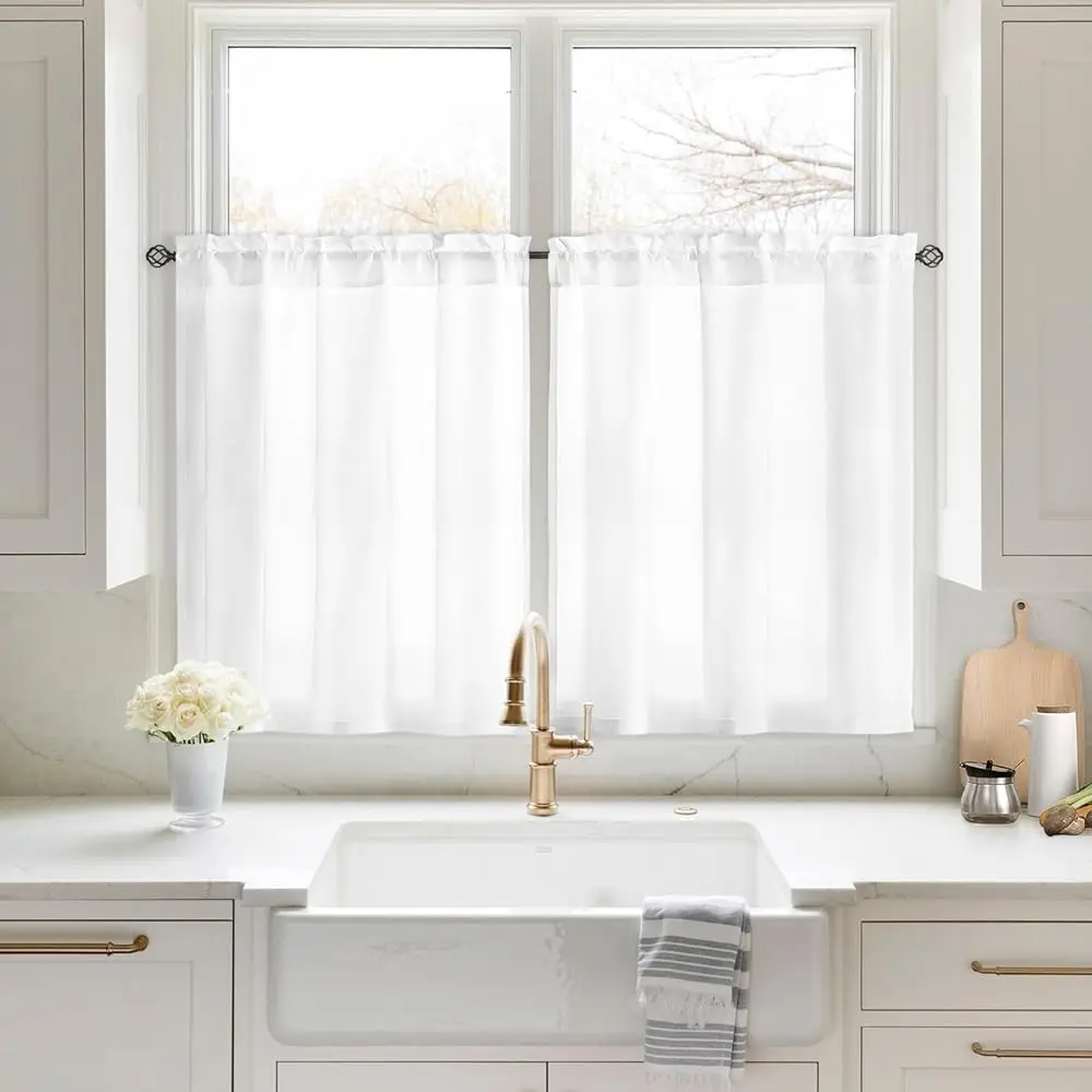 

Non-See-Through White Privacy Sheer Kitchen Ains, 30 X 36 Hes Long 2 Panels Short Sheer Ains Light Ing Bathroom Window Drapes