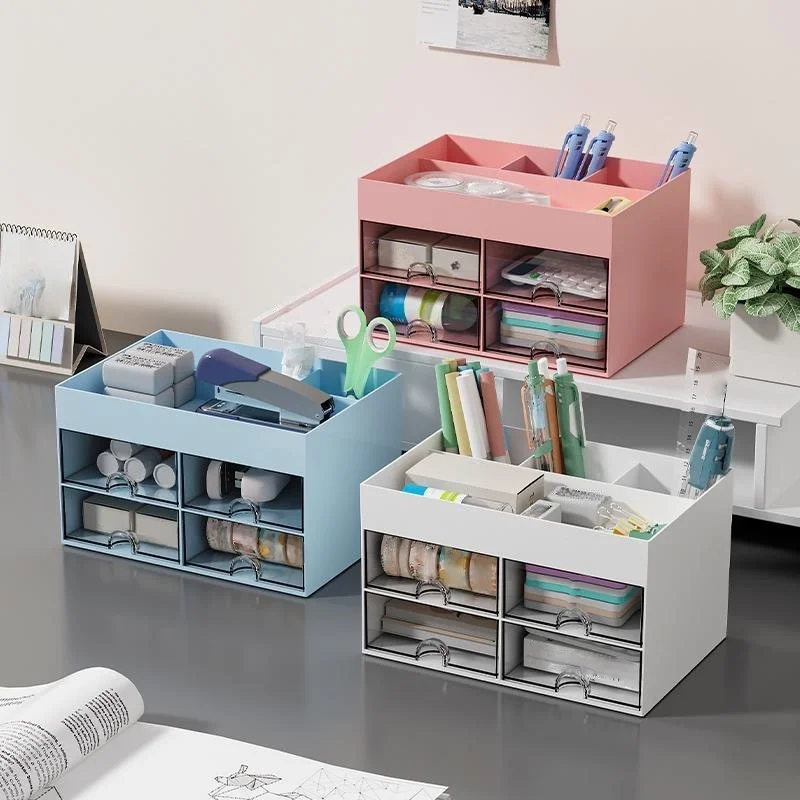 1 PC Multi-Functional Desktop Storage Box with Drawers, Office Stationery Storage Box, Vanity Cosmetics Storage Box view 4