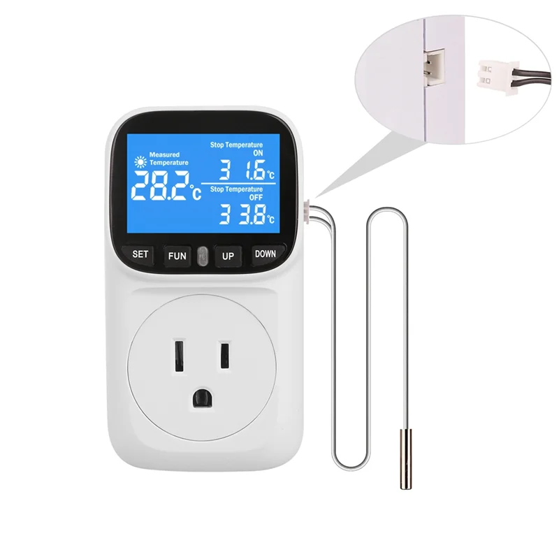 Termostato con presa per regolatore di temperatura digitale con sonda sensore timer Riscaldamento Interruttore di raffreddamento Retroilluminazione Spina americana-ABXK