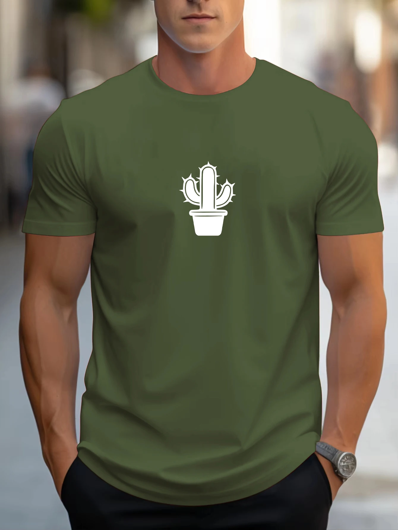 

Cactus Potted Plant Printing T Shirts Mens Oversized Cotton T-Shirt Hip Hop O-Neck Streetwear Summer Fashion Short Sleeve