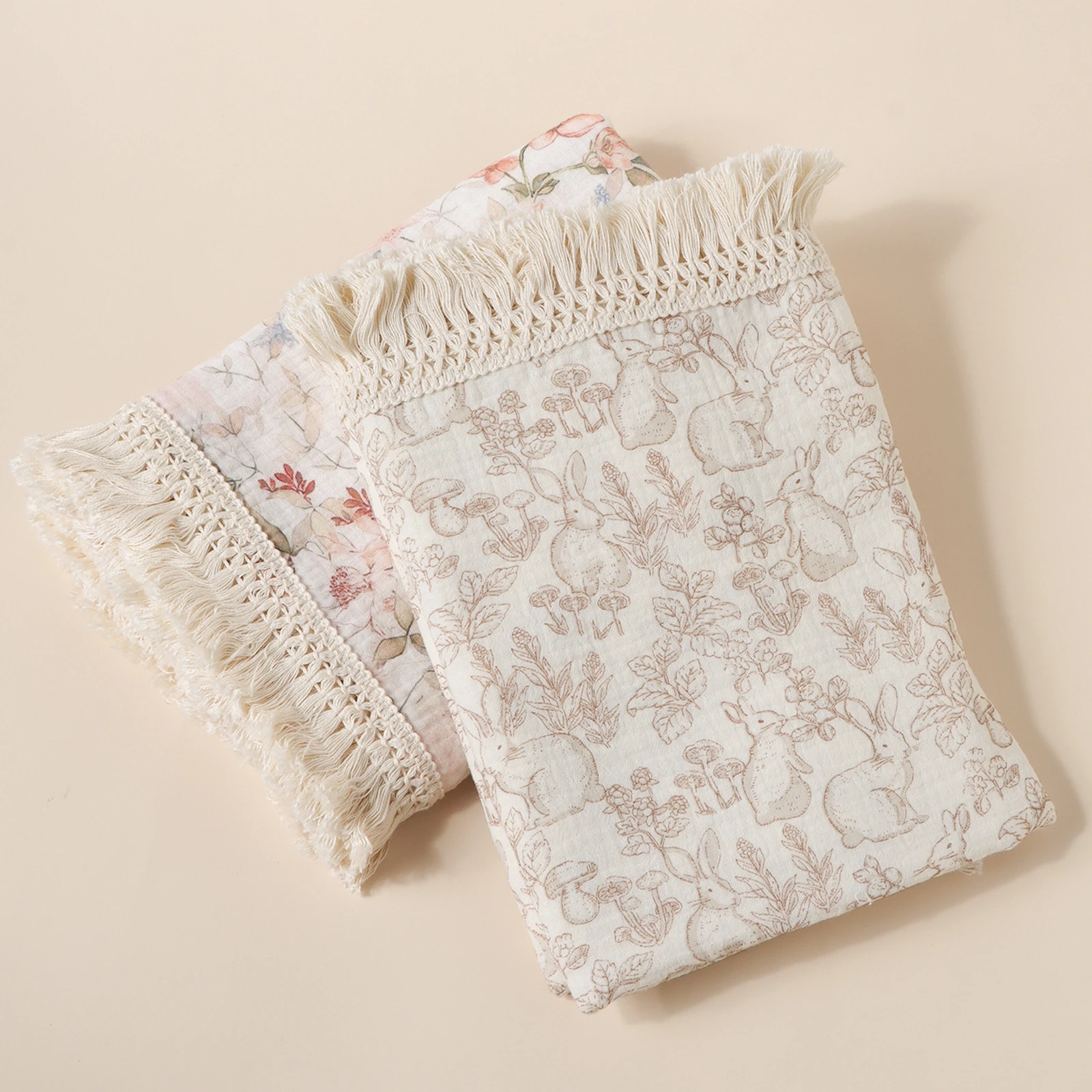 

New Cotton Muslin Print Swaddle Blankets Newborn Baby Tassel Receiving Blanket Swaddle Wrap Infant Soft Sleeping Quilt Bed Cover