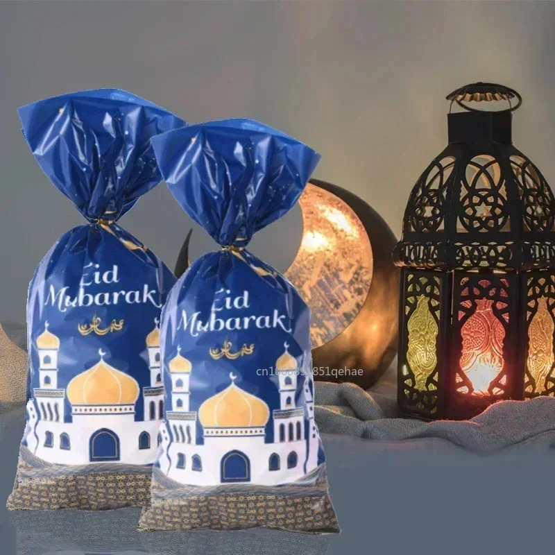 25/50pcs 2025 Eid Mubarak Gift Bags Plastic Candy Cookie Bag Ramadan Kareem Decor Islamic Muslim Party Supplies Eid Gifts Bags