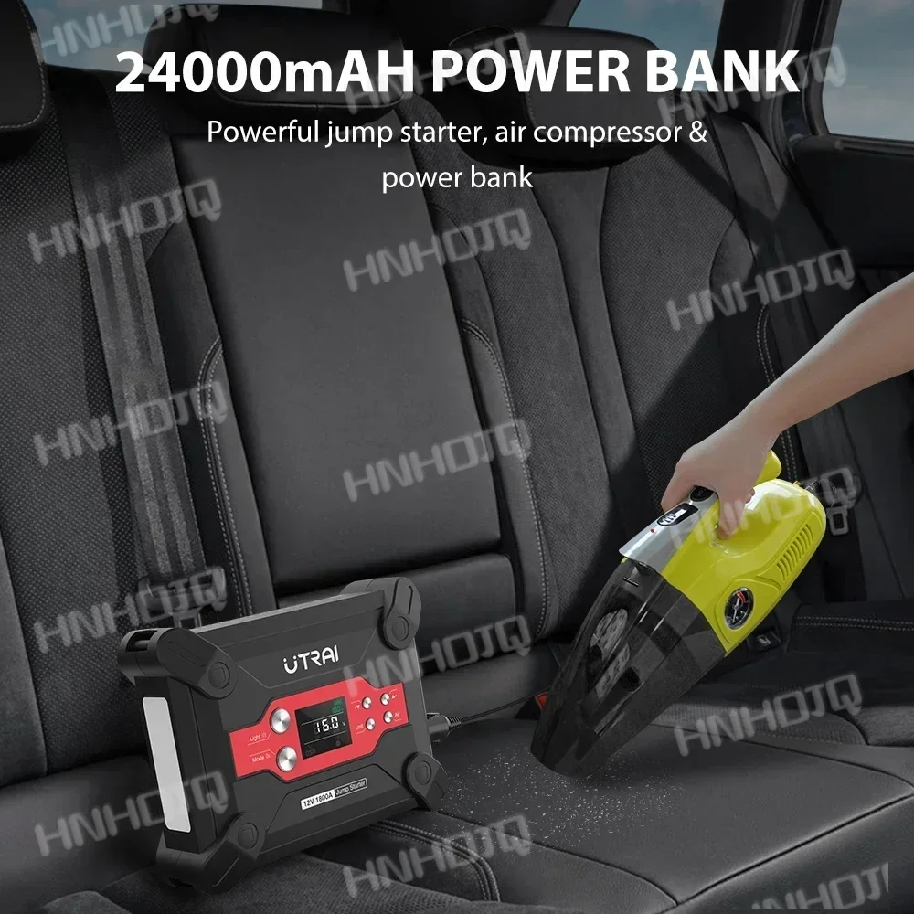 Car Jump Starter with Air Pump Inflator 24000mAh Multifunctional Battery Booster Starting Device with Air Compressor LED Light