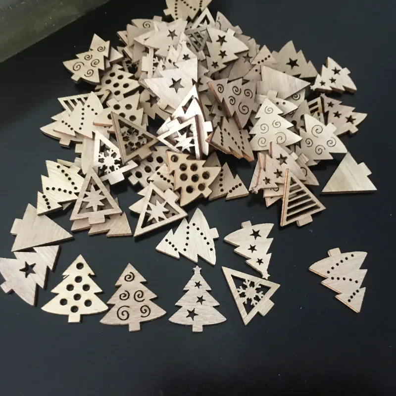 50pcs Wooden Christmas Tree Hanging Ornaments Unfinished Wooden Cutouts Hollowed Tree Embellishments for Christmas Craft Decor