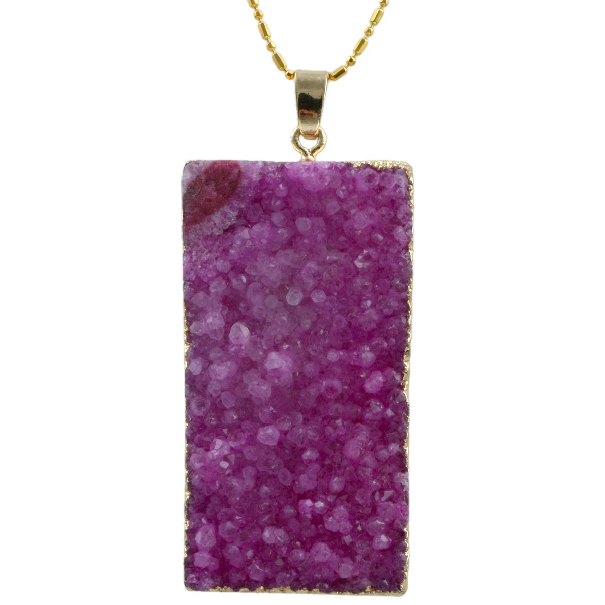 Colors Druzy Crystal Quartz Geode Cluster Stone Rectangle Pendant Plated Gold Color Jewelry For Women