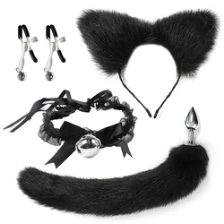 Cosplay Anal Sex Toys Fox Tail Butt Plug Role Play Hair Hoop Cat Choker Fetish Women Nipple Clamps Exotic Accessories For Couple