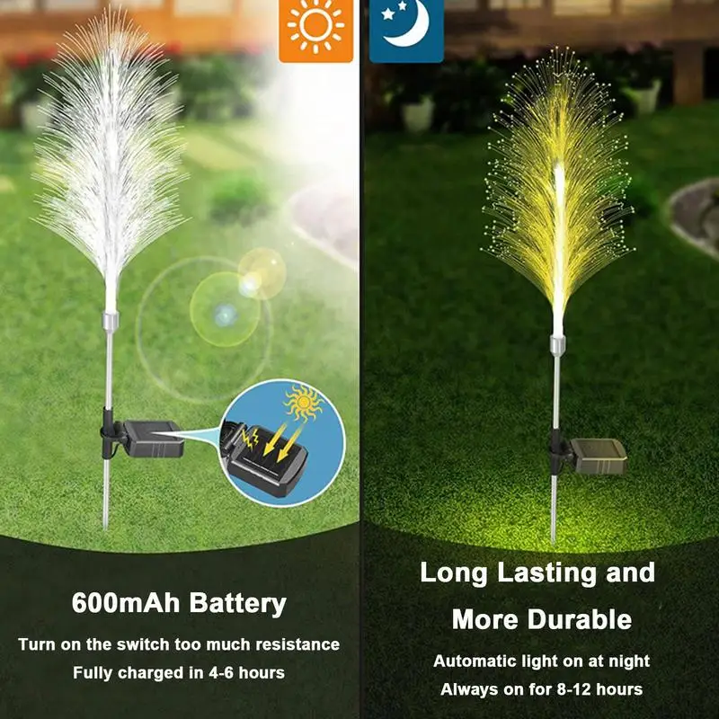 Waterproof Fibra Óptica Jardim Lights, luzes solares, mudança da cor da lâmpada, remoto, quintal, pátio, Pathway Decorações, 2pcs