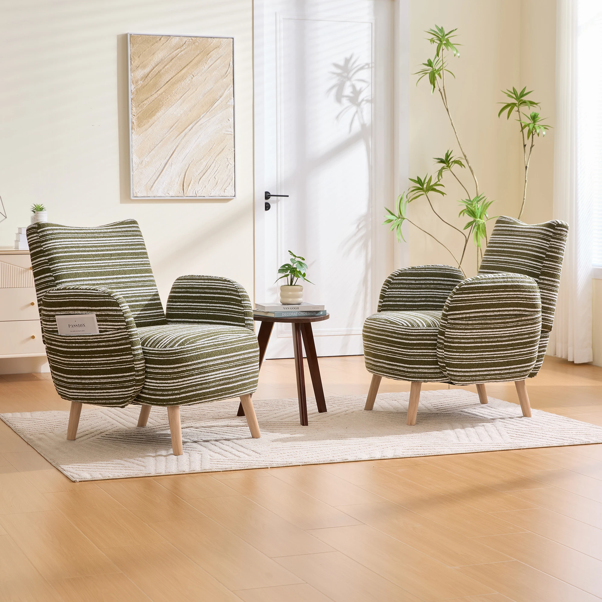 PINGGO Moderner Stoffsessel mit Seitentasche & Massivholzbeinen, Komfortabler Lesesessel für Wohnzimmer Schlafzimmer Büro – Detail 10
