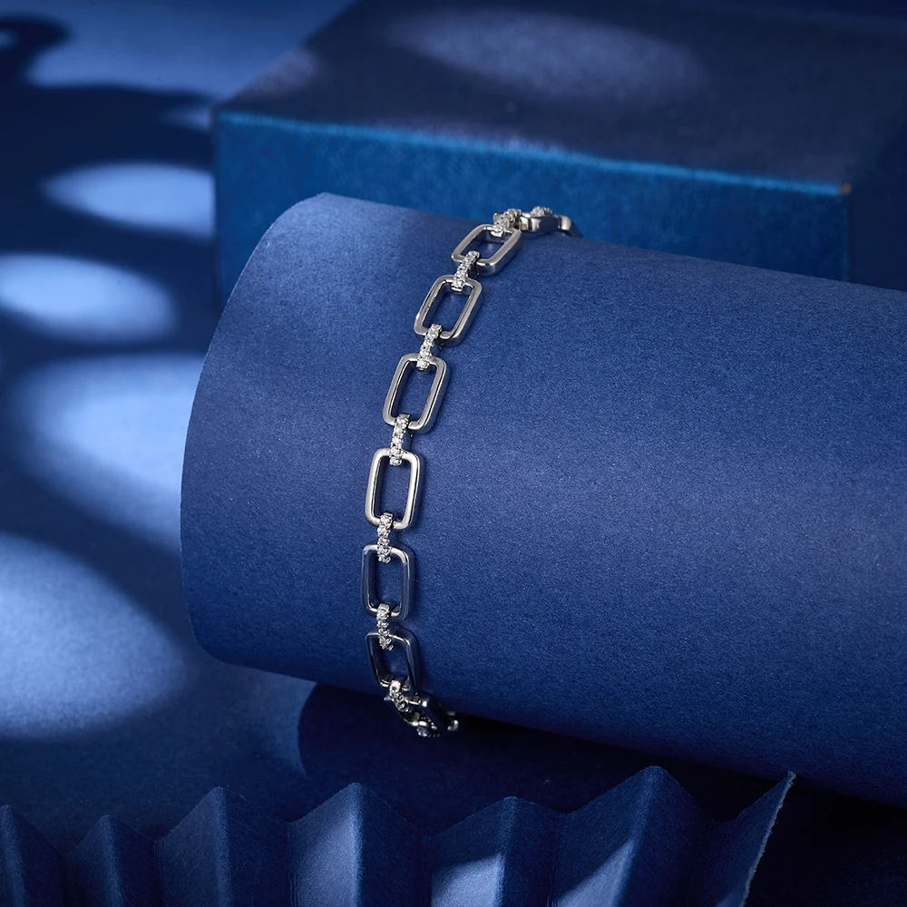 Geometric Square Link Bracelet 5A Zircon Copper Rhodium Plated Women Jewelry Bridal Prom Valentine Gift Shiny Geometric Design