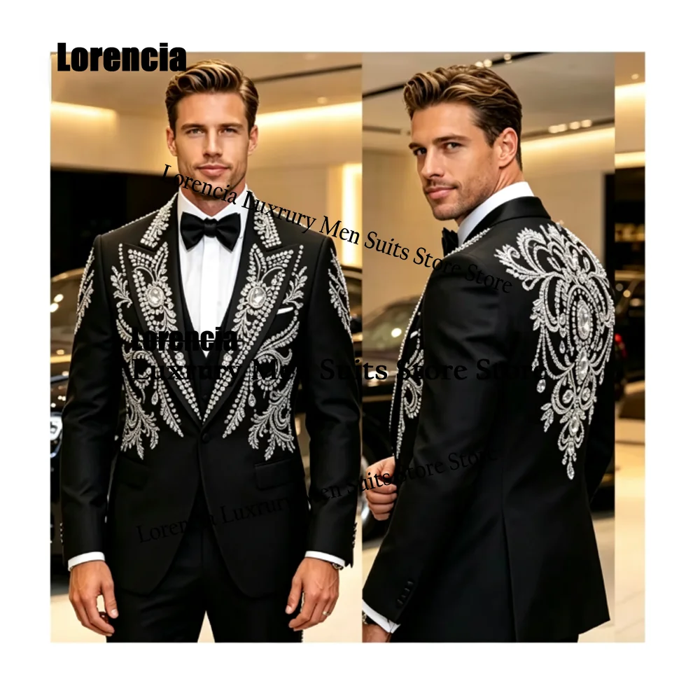 Customized Diamond Corset Suit For Men Glitter Groom Party Male Blazer 3 Piece Sets Simple Slim Fit Tuxedos Wedding Ropa Hombre
