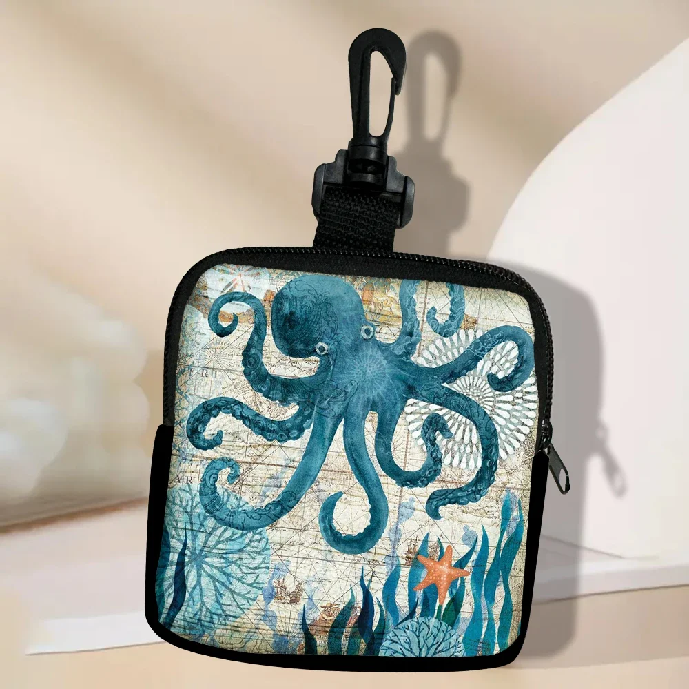 Marine Life Schildkröte, Delphin, Oktopus, Seepferdchen, großes Fassungsvermögen, Münzgeldbörse, wasserdichte digitale Münzgeldbörse, Aufbewahrungstasche