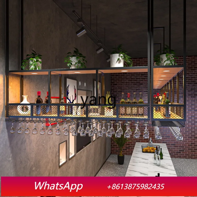 

LH bar counter shelf wine glass holder upside down restaurant front desk hanging cup holder hanging cabinet