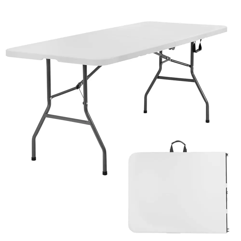 

Folding Tables Plastic 6Ft Half Portable Foldable Table For For Parties Wedding Bbq Camping, White 6 Ft