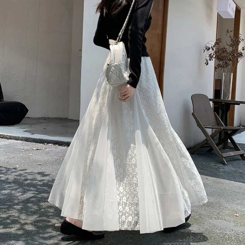 

2026 New Arrival Ballet Style Embroidered Half Skirt Lace Cake Skirt Women's Long A-Line Fairy Skirt Splicing